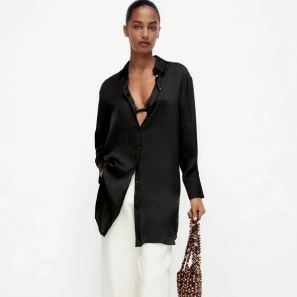 ZARA Satin Effect Button Down‎ Dress - Blouse - Picture 3 of 13